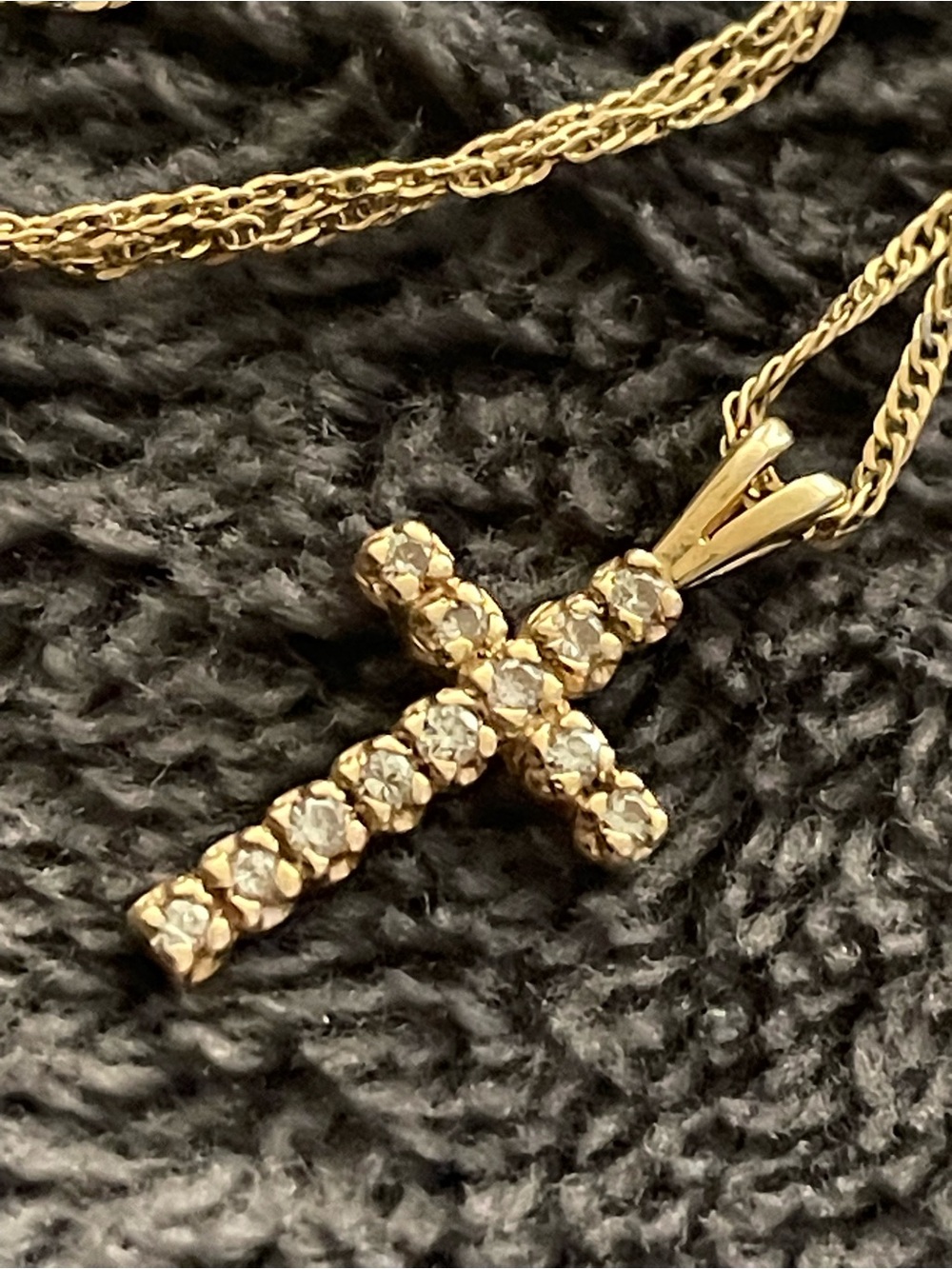 Real! 14kt Gold Diamonds Cross Very Long Necklace - Picture 9 of 15